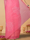Lively Kota Doria Cotton Bel Embroidery Pink Saree Handdyed