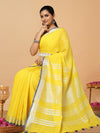 Subtle Slub Linen Hand Dyed Yellow Saree