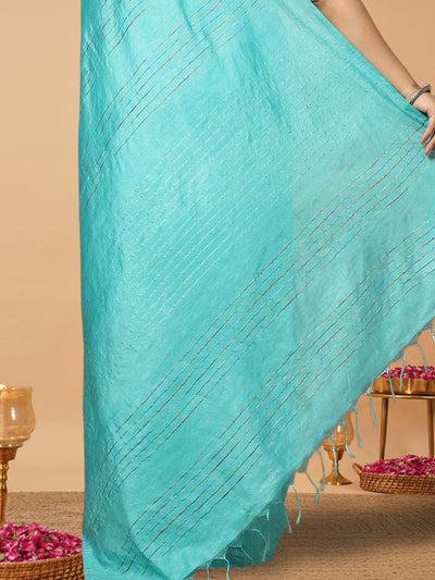 Kota Staple Silk Kantha Pallu Cadet Blue Saree