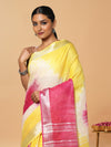 Sunny Slub Linen Saree Yellow & Pink Shibori Hand Dyed