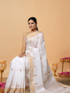 Incandescent Silk Linen White Saree Buta