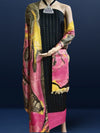 Abstract Katan Silk Marble Print Black & Pink Suit