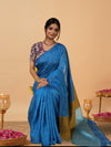 Volant Silk Linen Handdyed Blue Contrast Pallu Saree