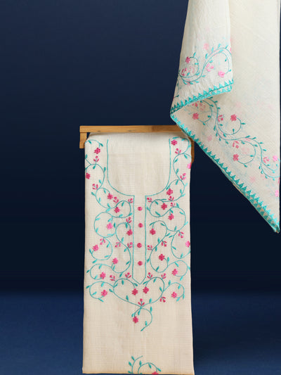 Embroidered Blushing Kota Doria Peach Suit (Top+Dupatta)