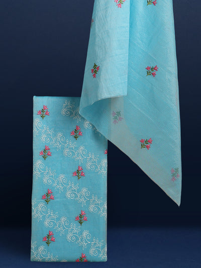 Chikankari Resplendent Kota Doria Blue Suit (Top+Dupatta)