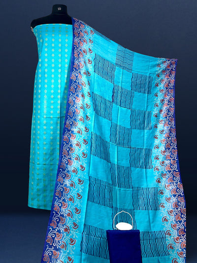 Katan Silk Inspiring Blockprint Blue Suit