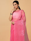 Lively Kota Doria Cotton Bel Embroidery Pink Saree Handdyed