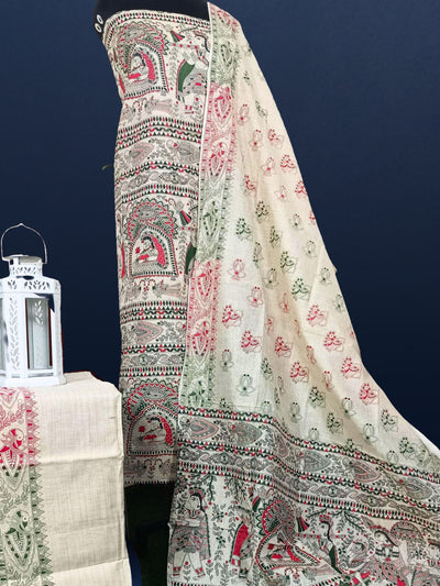 Misty Madhubani Wax Batik Hand Dyed Khadi Silk Beige Suit