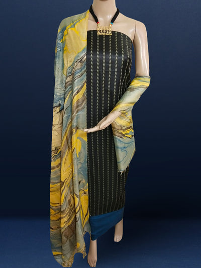 Abstract Katan Silk Tie Dyed Black & Yellow Suit