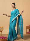 Serene Slub Linen Hand Dyed Blue Saree