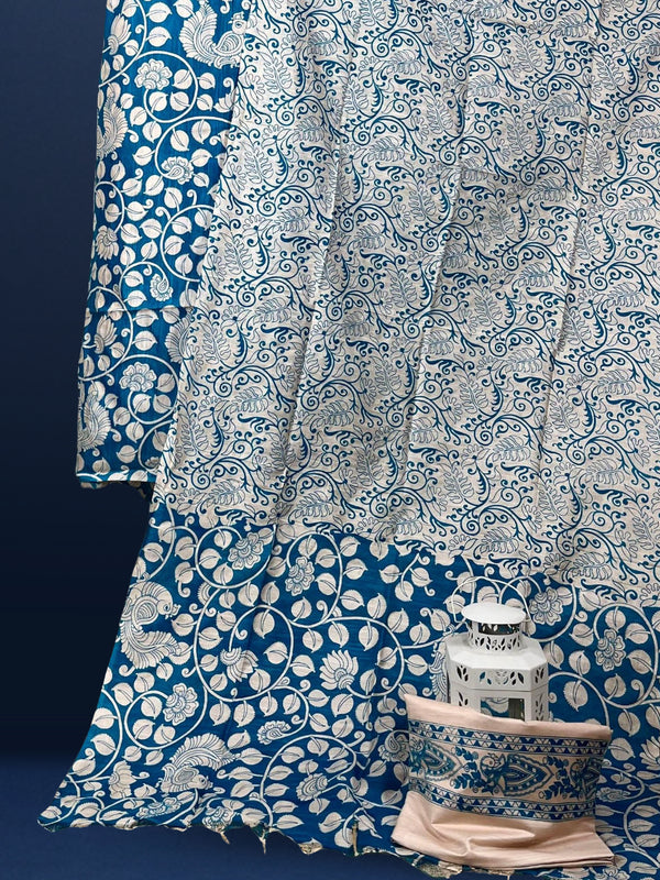 Katan Silk Radiating Blockprint Royal Blue Suit