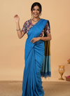 Volant Silk Linen Handdyed Blue Contrast Pallu Saree