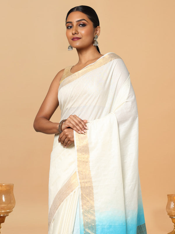 Handloom Kota Silk Poetic Beige & Blue Saree