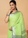 Illuminating Handwoven Pure Linen Green Saree
