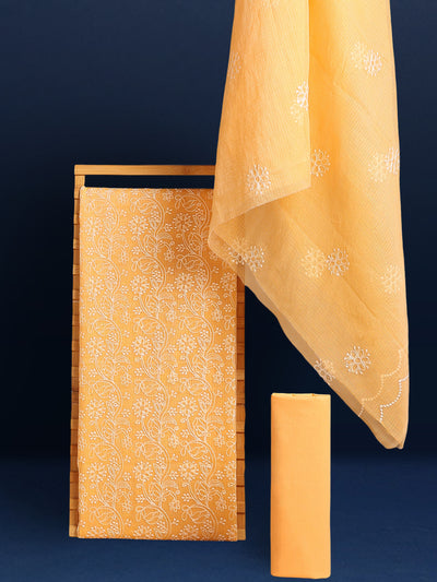 Embroidered Dreamy Kota Doria Suit Orange (Top+Dupatta+Bottom)