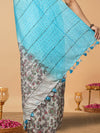 Half Dye Half Print Kota Silk Saree Summer Sky Blue