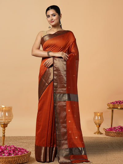 Glowing Maheshwari Pure Silk Butta Body Orange Saree