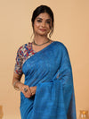 Volant Silk Linen Handdyed Blue Contrast Pallu Saree
