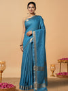 Handcrafted Kota Silk Turquoise Blue Plain Saree