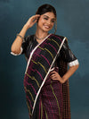Shining Pure Linen Kantha Work Saree Black