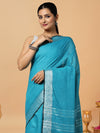 Serene Slub Linen Hand Dyed Blue Saree
