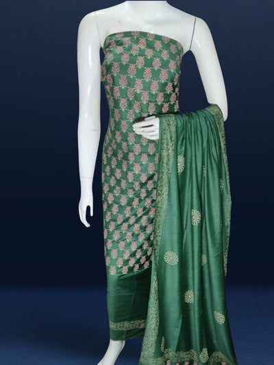 Katan Silk Precious Blockprint Green Suit