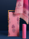 Poised Kota Doria Pink Blockprinted Suit (Top+Dupatta+Bottom)