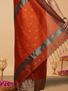 Glowing Maheshwari Pure Silk Butta Body Orange Saree