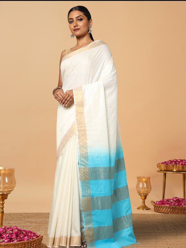 Handloom Kota Silk Poetic Beige & Blue Saree