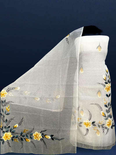 Handpainted Kota Doria Suit White (Top+Dupatta+Bottom)