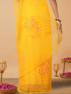 Bright Kota Doria Cotton Bel Embroidery Yellow Saree Handdyed