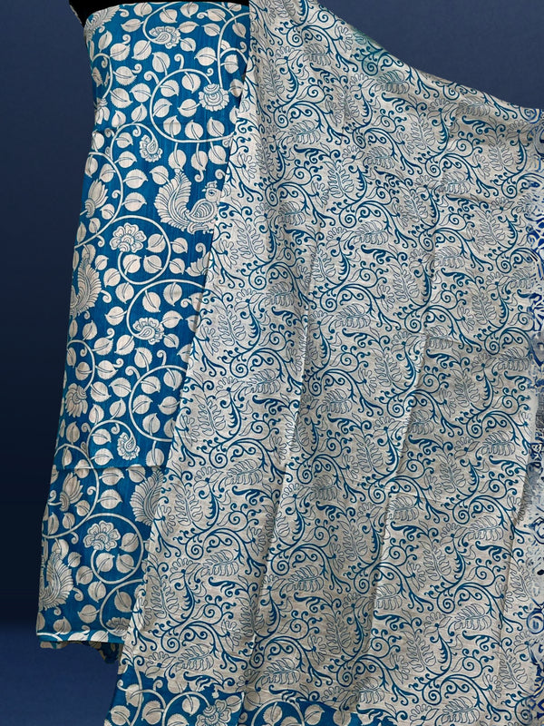 Katan Silk Radiating Blockprint Royal Blue Suit