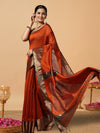 Glowing Maheshwari Pure Silk Butta Body Orange Saree