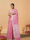 Pure Linen Check Design Handloom Light Pink Saree