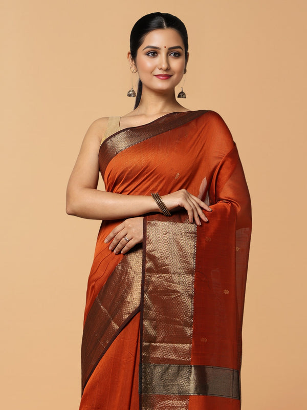 Glowing Maheshwari Pure Silk Butta Body Orange Saree