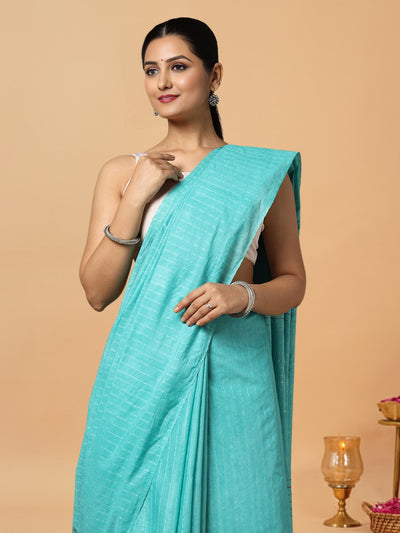 Kota Staple Silk Kantha Pallu Cadet Blue Saree