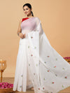 Kota Doria White Saree Allover Embroidery Handcrafted