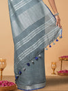 Smoky Slub Linen Hand Dyed Gray & Blue Saree