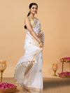 Incandescent Silk Linen White Saree Buta
