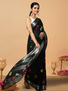 Chic Slub Linen Saree Black Shibori Hand Dyed