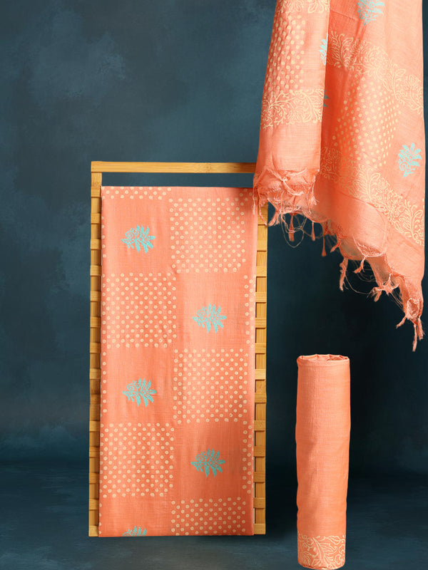 Katan Silk Audicious Blockprint Peach Suit