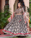 Indiehaat | Festive Fusion Lehanga Choli Set Sleek Black BlockPrinted