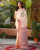 Pure Cotton Handloom Saree Striped Design Pallu Peach Color with running blouse-Indiehaat