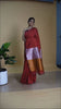 Silk Linen Plain Saree Red Color with contrast border and attached Running Blouse-Indiehaat