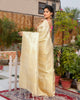 Kanjivaram Silk Saree Beige Color with running blouse - IndieHaat