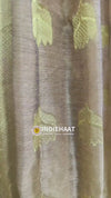 Maheshwari Cotton Silk Saree Butta Body, Lotus design Pallu Brown Color with golden zari weaving and contrast blouse - IndieHaat