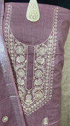 Indiehaat | Gulmohar Slub Linen Mauve Unstiched Embroidered Suit