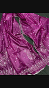 Pure Tussar Silk Dupatta Dark Magenta Color Chikankari and Crochet work - IndieHaat