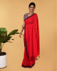 Pure Handloom Mul Cotton Red Saree 120 Count (Without Blouse)-Indiehaat