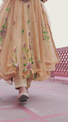 Organza Stitched Suit Honey Yellow Color Hand painted - IndieHaat